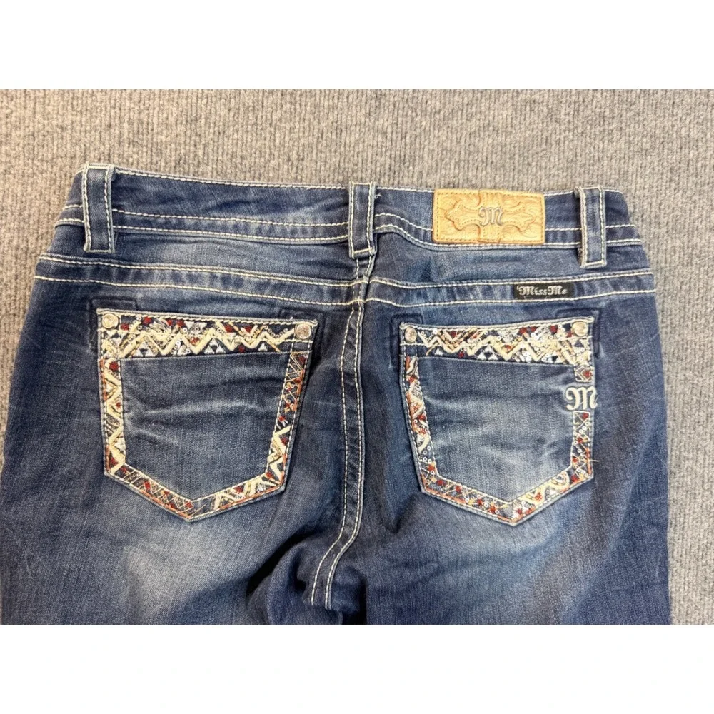 Miss Me Signature Boot Jeans 29 Blue Denim Embroidered Y2K Bootcut Stretch Women
